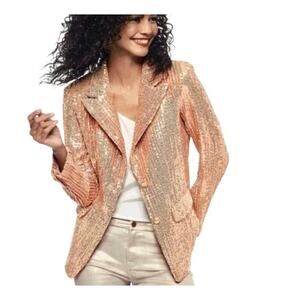 Berek Rose Gold Sequin Blazer Jacket Size L – Festival, Holiday, Swiftie Era